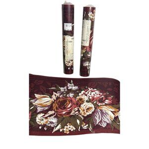Vinyl Wallpaper Border Roll Vintage Sunworthy Burgandy Floral 5 Yards 3 Rolls Re